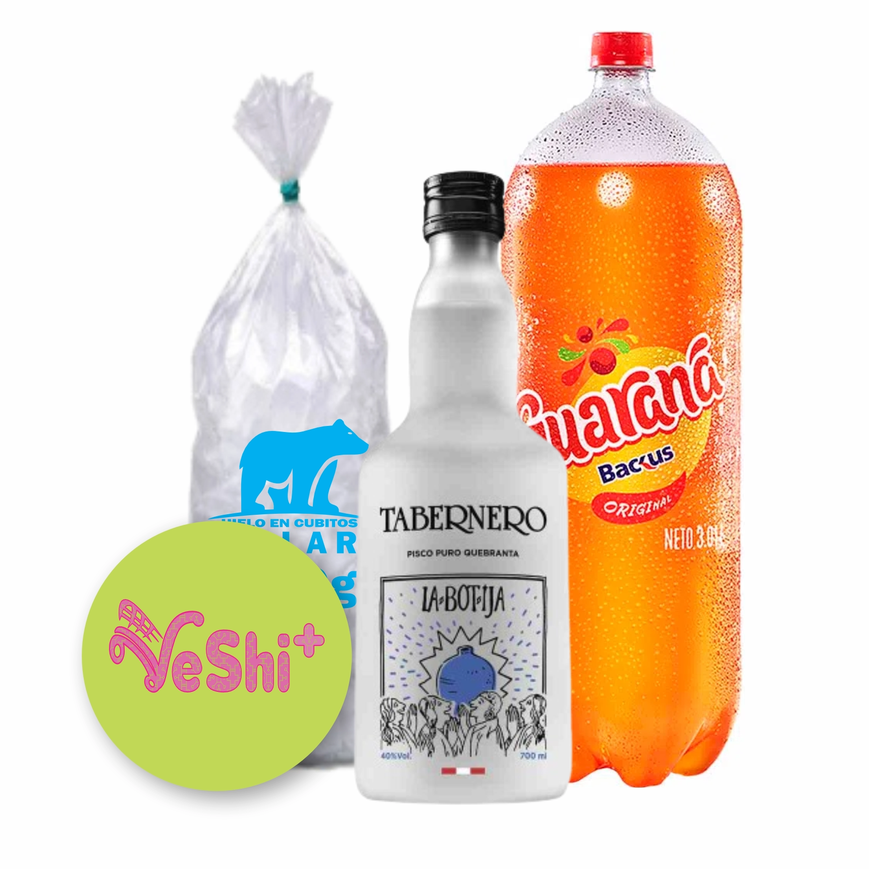 Combo Pisco TABERNERO LA BOTIJA 700mL + Guaraná 3L + Hielo 900g